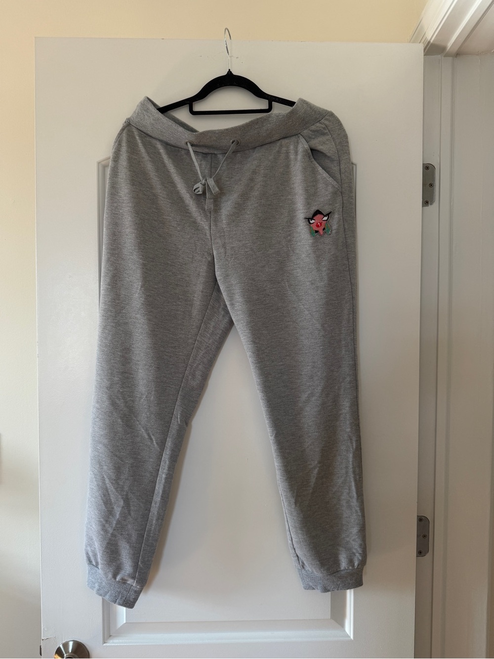 Women's Gray Drawstring Track Joggers with Embroidered Patch